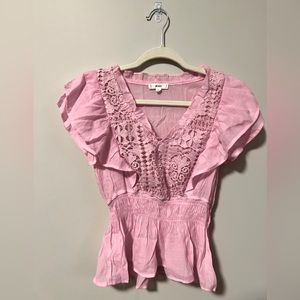 Pink Blouse with Lace/Crochet Trim